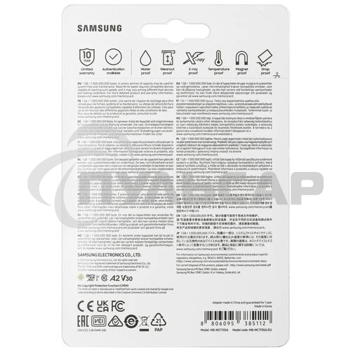 Флеш карта Samsung EVO Plus, microSDXC 1Tb, Class 10, A2, V30, UHS-I (U3), W 90 МБ/с, R 160 МБ/с, адаптер на SD
