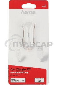 Автомобильное зарядное устройство Hama H-183291 1A кабель Apple Lightning белый