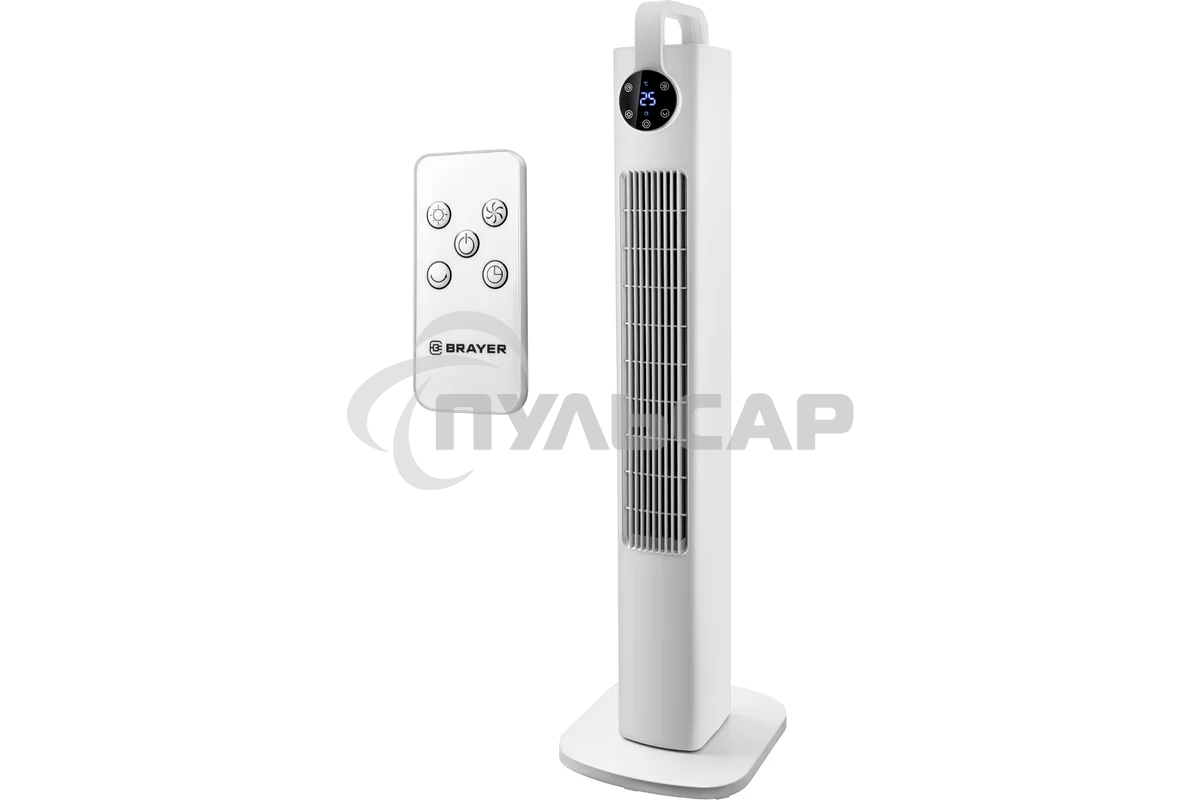 Колонный вентилятор BRAYER BR4957, эл.упр.,пульт ДУ,вращение,мощ-ть60Вт, LED дисплей, 3 скор.Таймер