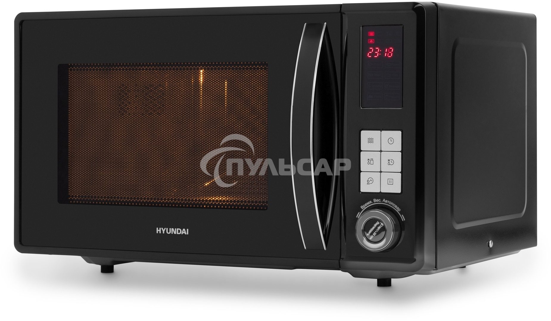 Микроволновая печь Hyundai HYM-D3009 нержавеющая сталь 23л 800Вт кнопки, поворотный механизм