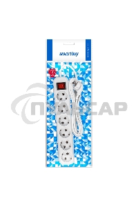 Удлинитель Smartbuy, 6 гнезд 3 м, 16А/3,5кВт с выкл. и заземлением ПВС 3х1,0 (SBE-16-6-03-ZS)