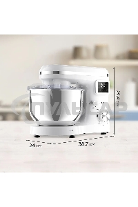 Планетарный миксер BQ MX640 White. Максимальная мощность 1600 Вт / Чаша из нержавеющей стали 6 л / Функция ферментации/ Подогрев чаши до 40'C / Электронное управление / Металлические насадки в комплекте / Металлические шестерни / Двойная защита: от перегр