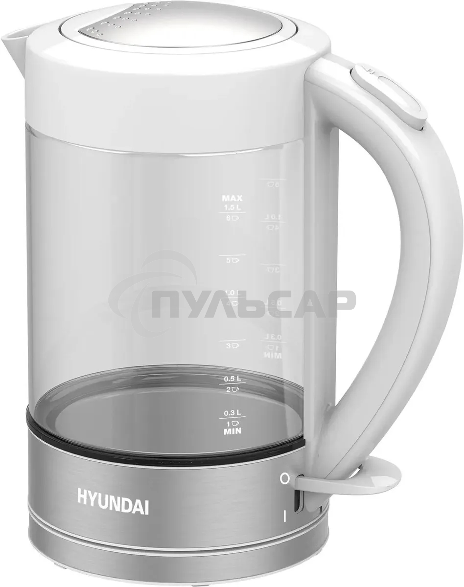 Чайник электрический Hyundai HYK-G9990 1.6л. 2000Вт белый/серебристый корпус: стекло