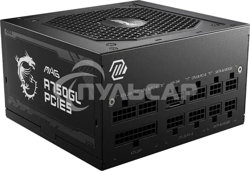 Блок питания MSI ATX 750W MAG A750GL PCIE5 Gen.5 80 PLUS gold (20+4pin) APFC 120мм fan 8xSATA Cab Manag RTL