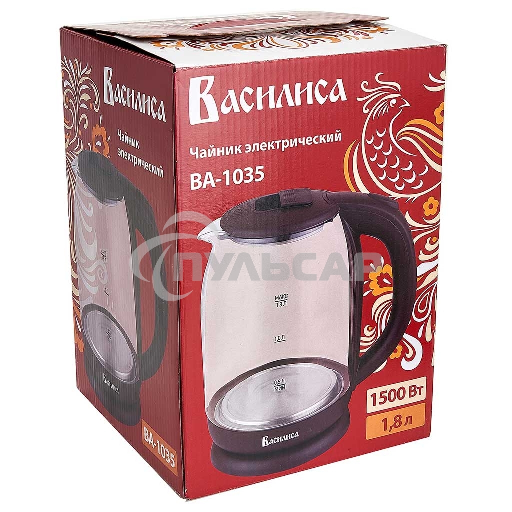 Чайник электрический ВАСИЛИСА ВА-1035 1,8л, стекло, коричневый, 1500 Вт (12)