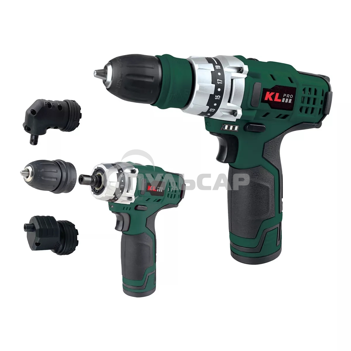 Профессиональный аккумуляторный шуруповерт KLPRO KLNM1020S (10,8В, LI-ion 2.0А·ч, 3 сменные насадки, 19 ступений, 30Нм)