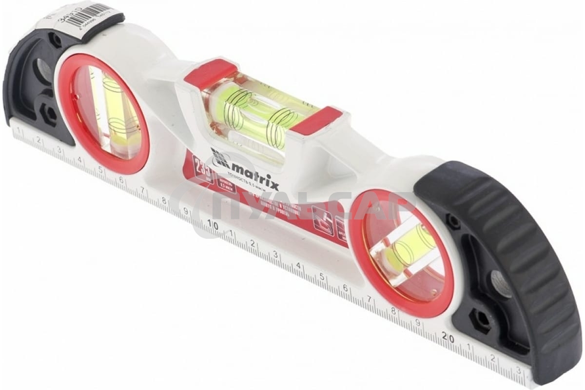 Уровень алюминиевый Matrix литой, фрезерованный, 3 глазка, две ударные площадки, 235 мм