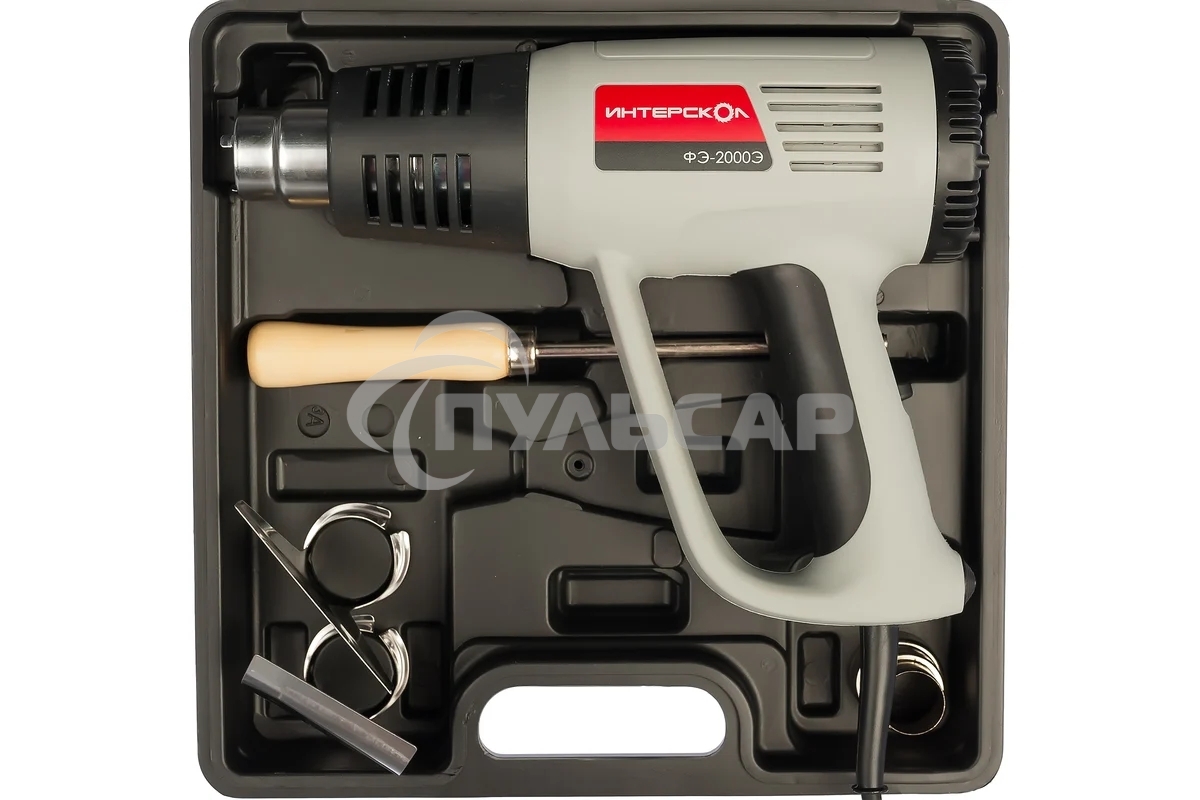 Фен строительный ИНТЕРСКОЛ ФЭ-2000Э 2000Вт, 80-600 °С,поток 300-500л/мин, 0.8кг 192.0.1.00