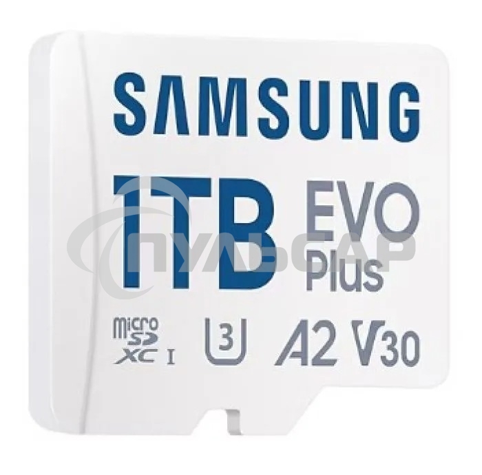 Флеш карта Samsung EVO Plus, microSDXC 1Tb, Class 10, A2, V30, UHS-I (U3), W 90 МБ/с, R 160 МБ/с, адаптер на SD