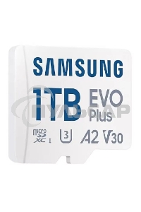 Флеш карта Samsung EVO Plus, microSDXC 1Tb, Class 10, A2, V30, UHS-I (U3), W 90 МБ/с, R 160 МБ/с, адаптер на SD