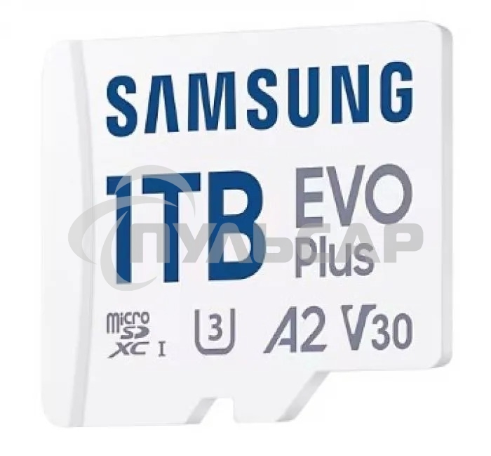Флеш карта Samsung EVO Plus, microSDXC 1Tb, Class 10, A2, V30, UHS-I (U3), W 90 МБ/с, R 160 МБ/с, адаптер на SD
