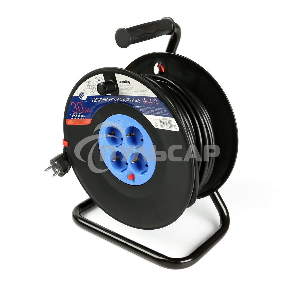 Удлинитель Smartbuy (SBE-16-4-30-Z) 4 гнз - 30м, на катушке, с/з