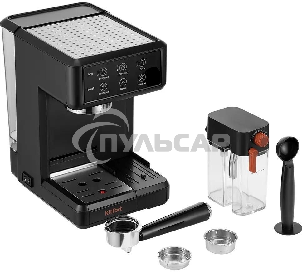 Кофеварка рожковая Kitfort КТ-7554 черный, исп. кофе - молотый, 1 л, 1350 Вт, 20 бар