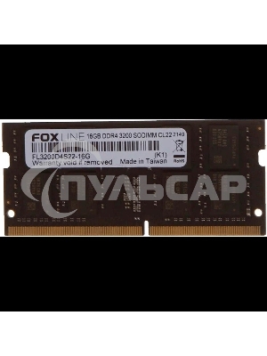 Оперативная память Foxline, DDR4, 16GB (1x16 GB), 3200 MHz, CL22, SO-DIMM