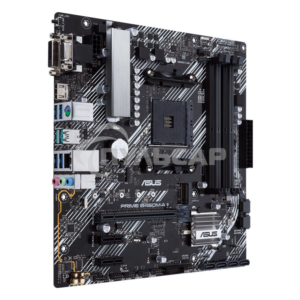 Материнская плата ASUS PRIME B450M-A II, AM4, AMD B450, 4xDDR4, 6xSATA, 1xM.2, 1xPCIe 3.0 x16, 2xPCIe x1, 1xHDMI, 1xDVI-D, 1xVGA, 1x 1Gb LAN, 4xUSB 3.2 Gen 1, 2xUSB 3.2 Gen 2, 3x3.5 мм, 7.1, mATX