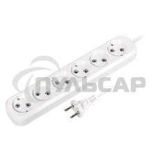 Удлинитель Smartbuy, 6 гнезд 5 метров 10А/2,2кВт без заземления ПВС 2х1,0 (SBE-10-6-05-N)