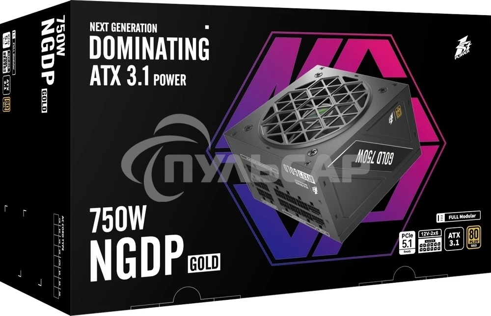 Блок питания 1STPLAYER NGDP Gold 750W, 750Вт, 80 PLUS Gold, 120мм, модульный, черный