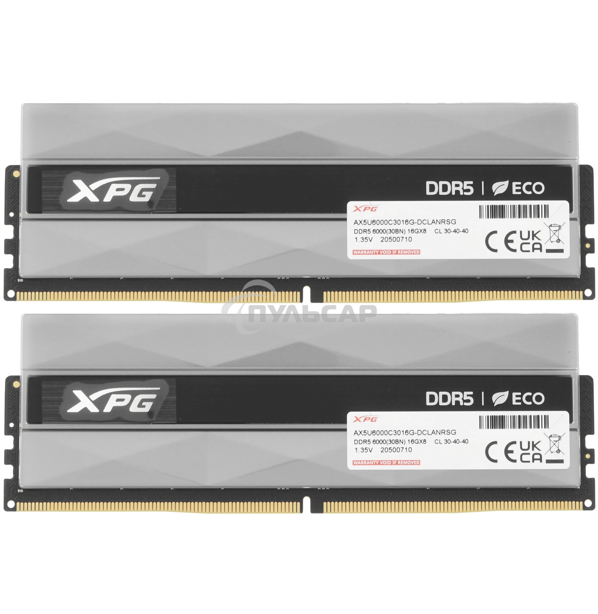 Оперативная память XPG Lancer, DDR5, 32Gb (2x16Gb), 6000MHz, CL30, DIMM, с радиаторами, RGB, серебристый