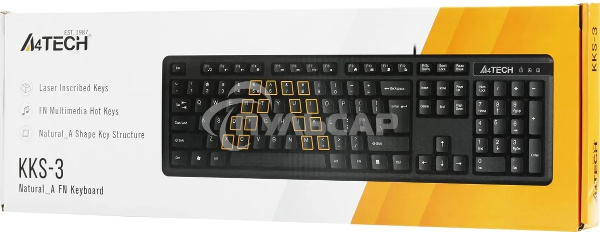 Клавиатура проводная A4Tech KKS-3, USB, черный