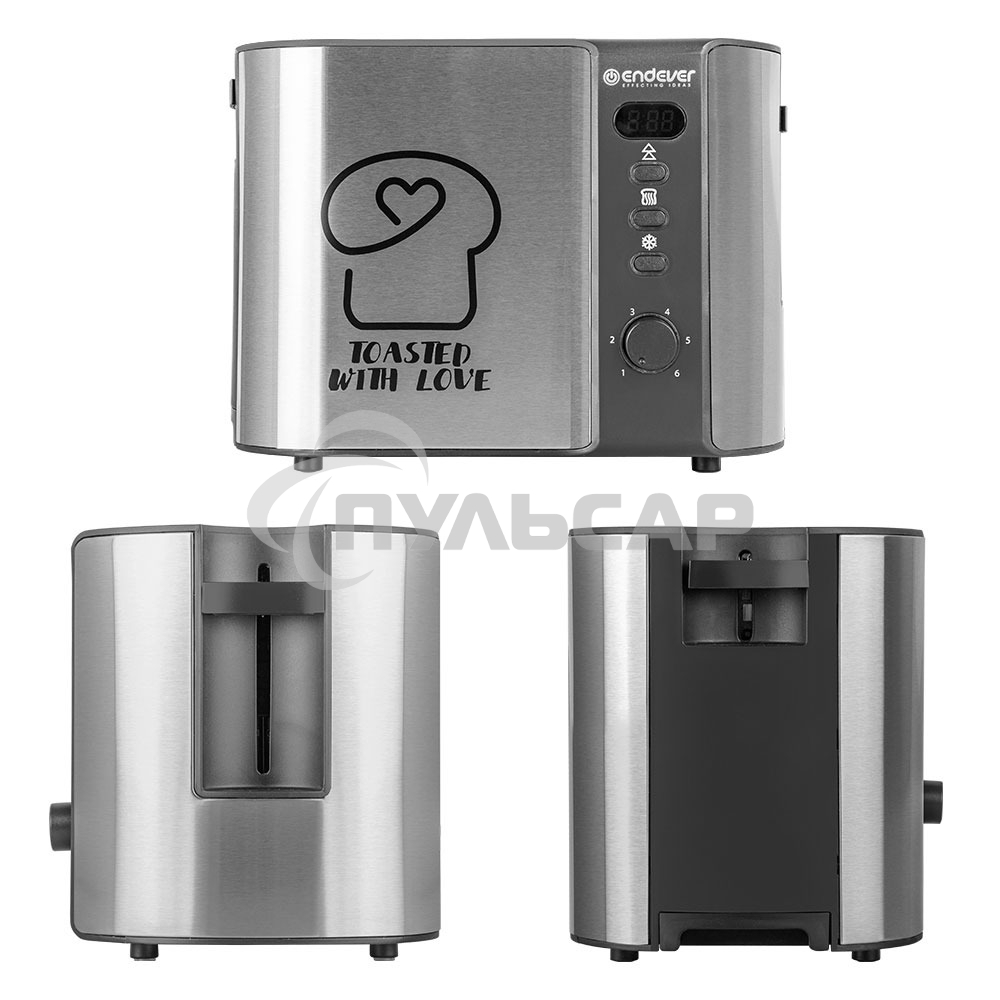 Тостер электрический ENDEVER Skyline ST-127, мощность 800 Вт, стальной/черный, 6 реж. поджаривания, 2 отсека для тостов, 4 шт/уп