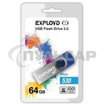 Флешка USB Exployd 530 Blue (EX064 Gb530-Bl), 64 Gb, USB 2.0, R/W 20/10, синий