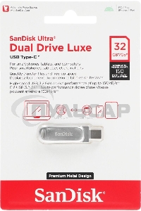 Флешка USB Sandisk Ultra Dual Luxe 32 Gb, USB 3.0, серебристый