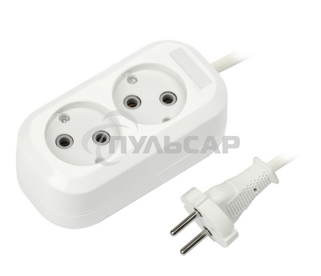 Удлинитель бытовой Smartbuy (SBE-10-2-03-N) 2 гнз х 3,0 м (10А/2.2кВт, ПВС 2х1.0)