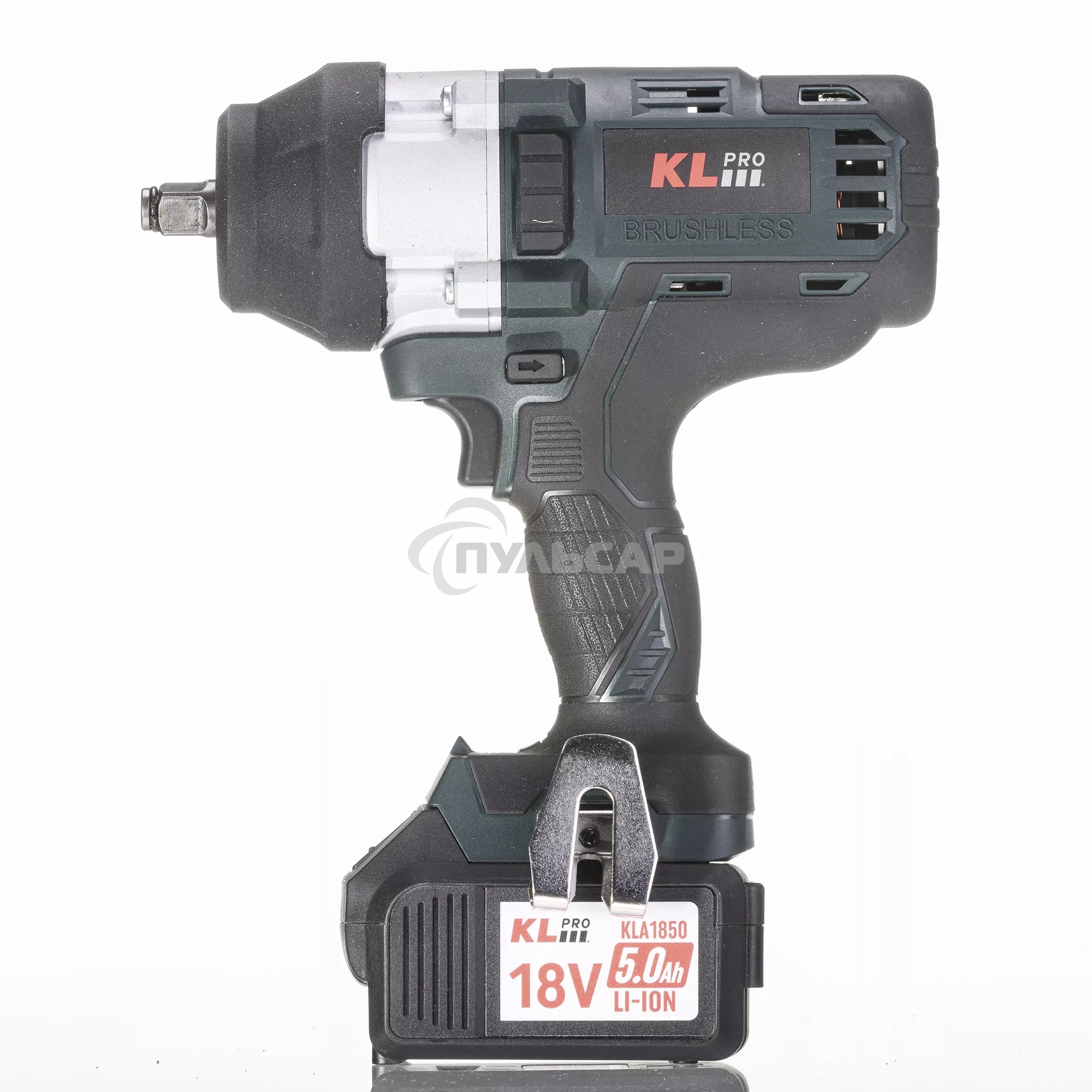 Профессиональный бесщеточный гайковерт аккумуляторный KLPRO KLSS18BHX-50 (18В, Li-ion-2шт, 5.0Ач, 800Нм, 2 скорости, подсветка,З/У,в кейсе)
