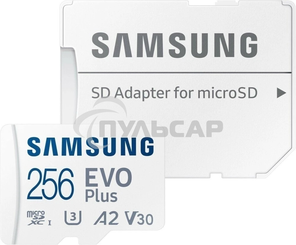 Флеш карта microSDXC 256Gb Samsung EVO Plus Class 10, A2, V30, UHS-I (U3), W 90 МБ/с, R 160 МБ/с, MB-MC256SA/KR адаптер на SD