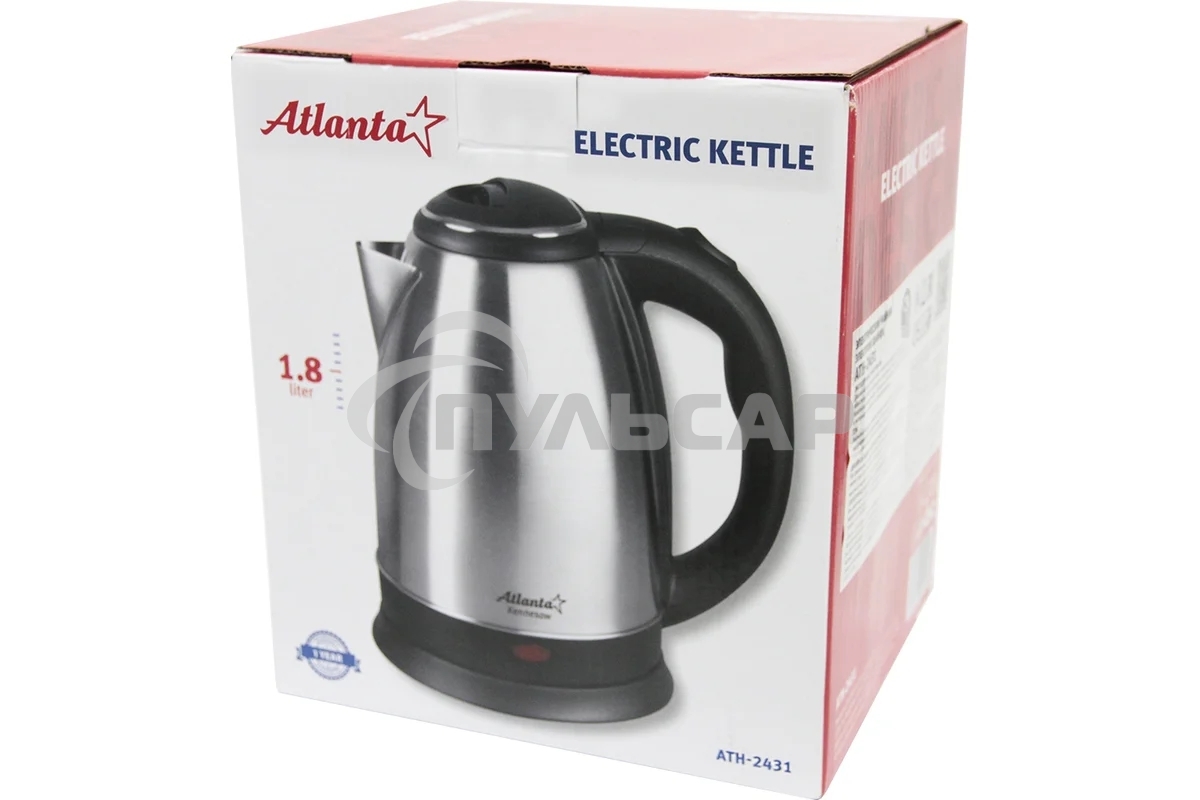 Чайник электрический Atlanta ATH-2431 1,8л, 1500Вт черный\серебристый
