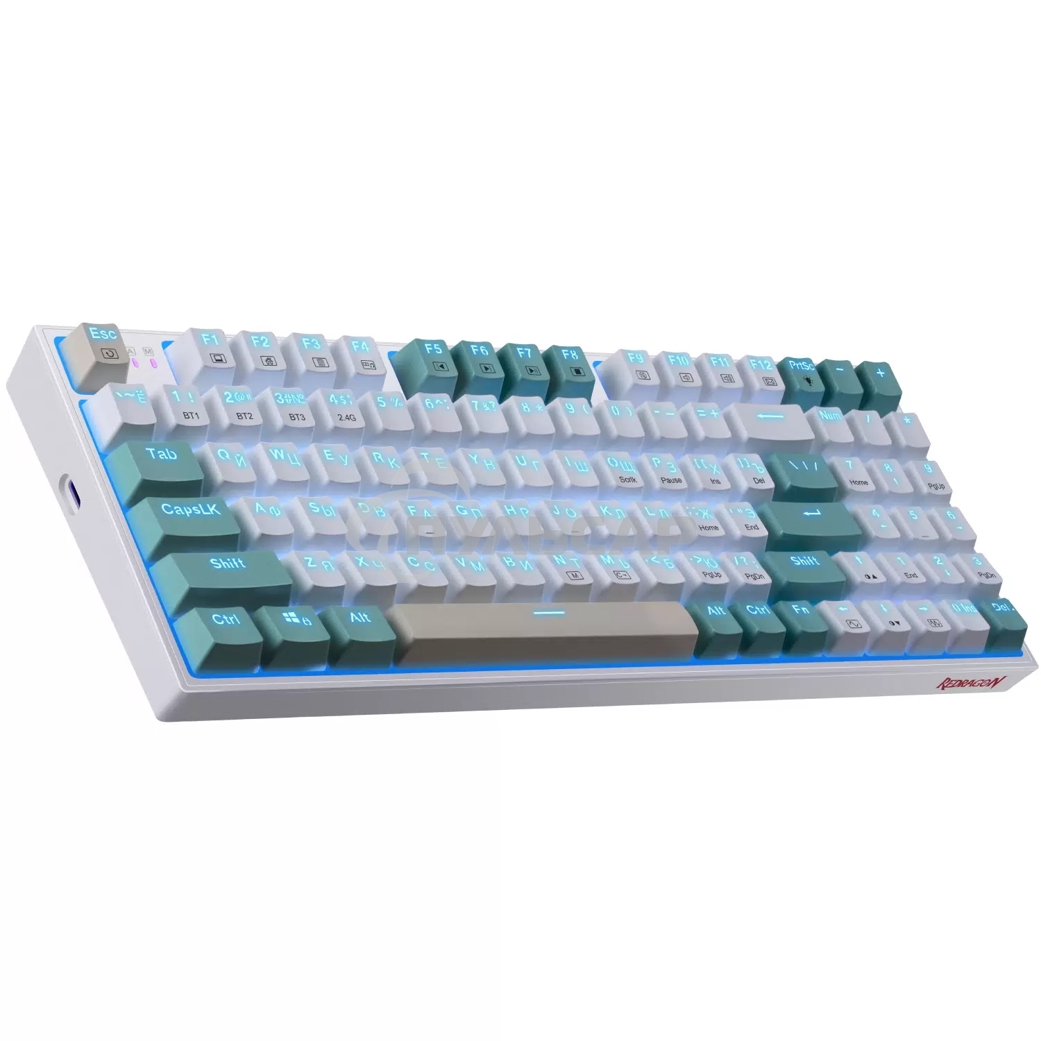 Клавиатура беспроводная Defender REDRAGON VEIGAR USB, Bluetooth/Радиоканал, бело-голубая