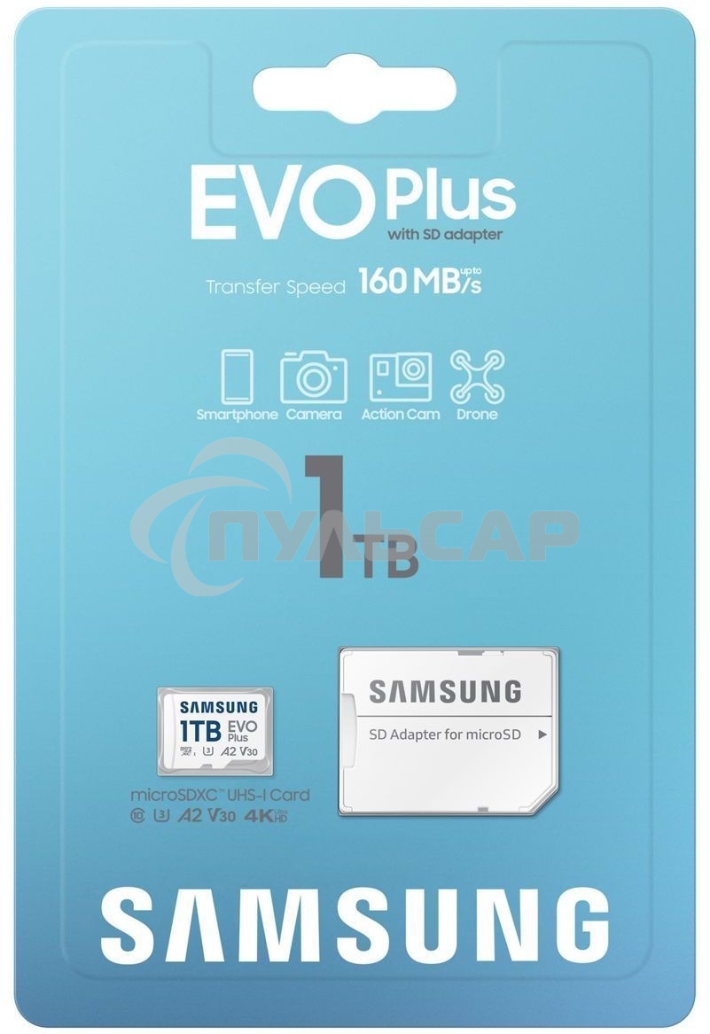 Флеш карта Samsung EVO Plus MicroSDXC MB-MC1T0SA/KR 1Tb A2 U3 V30 +SD Adapter