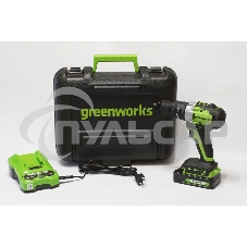 Дрель-шуруповерт GREENWORKS GD24DD60K2, Аккумуляторная, 18В, Ударная, Кейс