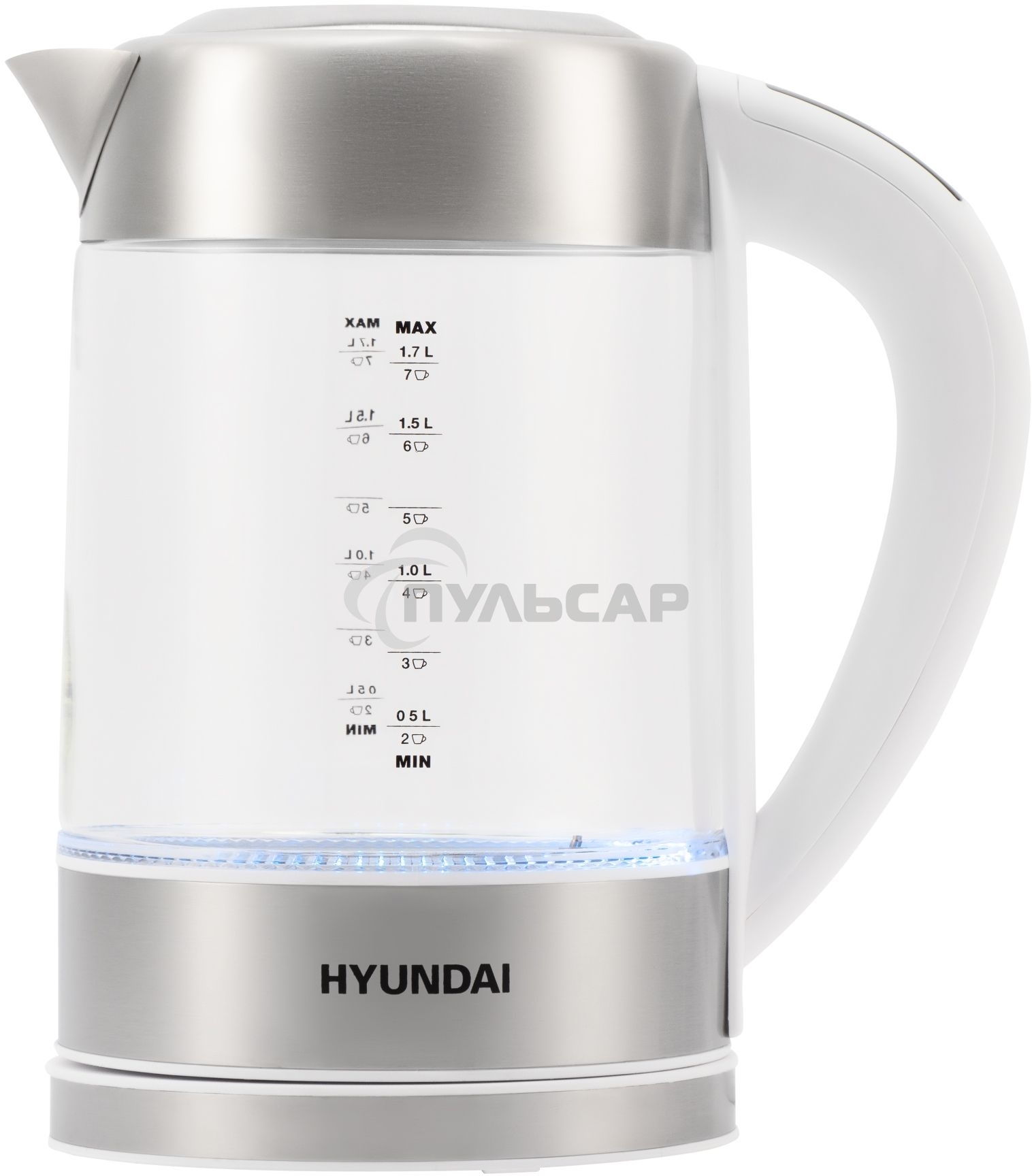 Чайник электрический Hyundai HYK-S5807 1.7л. 2200Вт белый/серебристый (корпус: стекло)