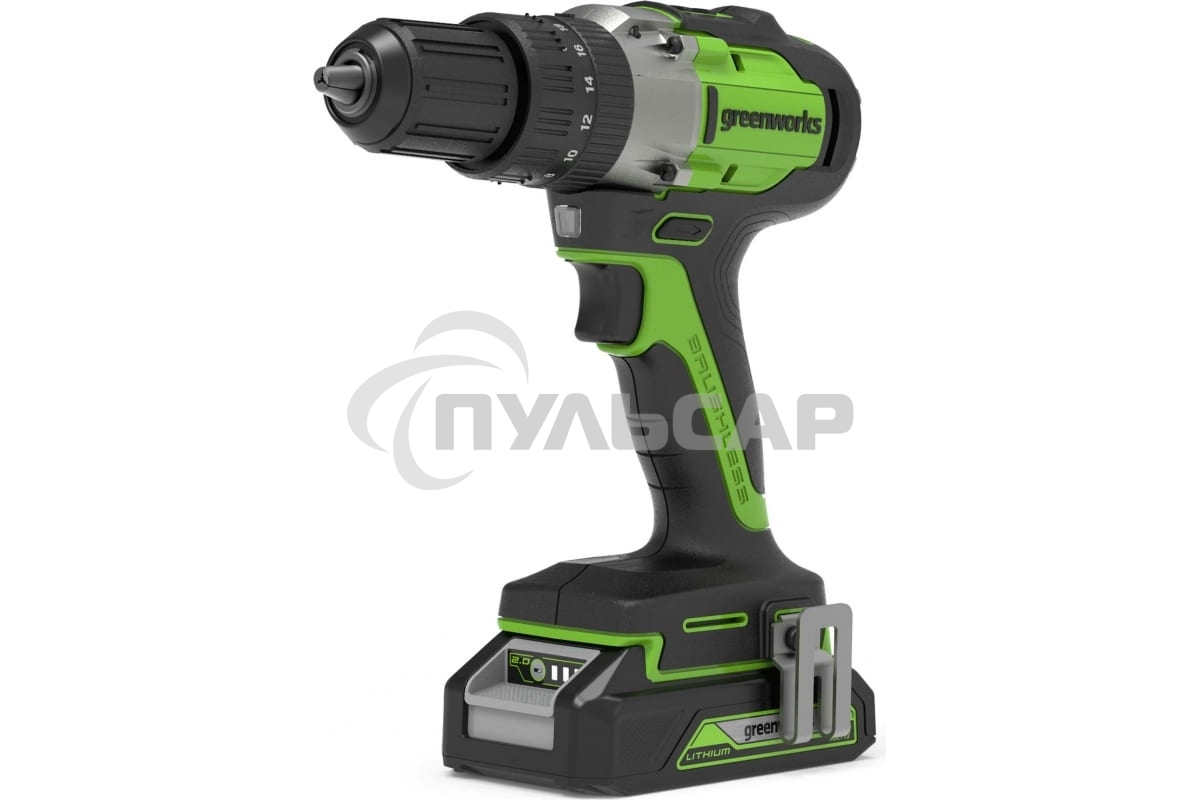 Дрель-шуруповерт GREENWORKS GD24DD60K2, Аккумуляторная, 18В, Ударная, Кейс