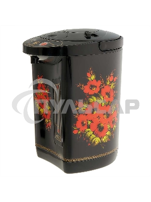 Термопот ВАСИЛИСА ВА-5007 Жостово Объем 4,5 л. Мощность в режиме кипячения 900 Вт. Мощность в режиме поддержания температуры воды 30 Вт. Внутренняя емкость из нержавеющей стали. Вращение корпуса на основании на 360°. Шкала уровня воды. Световые индикаторы