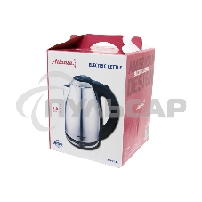 Чайник электрический ATLANTA, ATH-2434 черный, нержавейка Металл, 1,8л, 1500Вт, коричн/стальной, автомат откл, защита от перегрева без воды