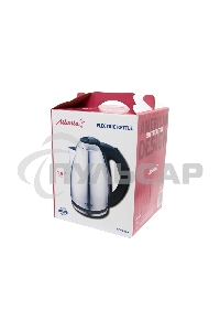 Чайник электрический ATLANTA, ATH-2434 черный, нержавейка Металл, 1,8л, 1500Вт, коричн/стальной, автомат откл, защита от перегрева без воды