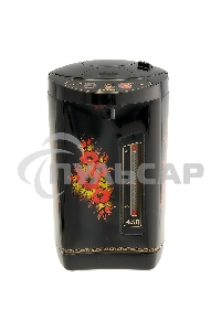 Термопот ВАСИЛИСА ВА-5007 Жостово Объем 4,5 л. Мощность в режиме кипячения 900 Вт. Мощность в режиме поддержания температуры воды 30 Вт. Внутренняя емкость из нержавеющей стали. Вращение корпуса на основании на 360°. Шкала уровня воды. Световые индикаторы