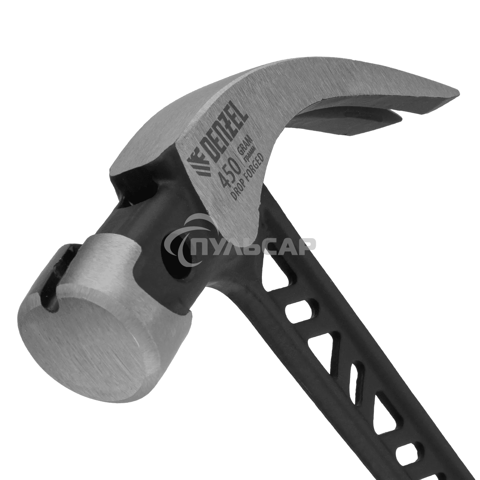Молоток-гвоздодер Denzel 450 г, цельнокованый, боек с магнитом, двухкомп. обрезин. рук-ка