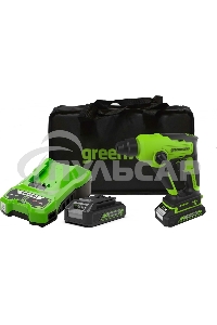 Перфоратор аккумуляторный бесщеточный GreenWorks GD24SDS1K2, 1,2 ДЖ, 24V, c АКБ 2А·ч и ЗУ, в сумке (3803107UA)
