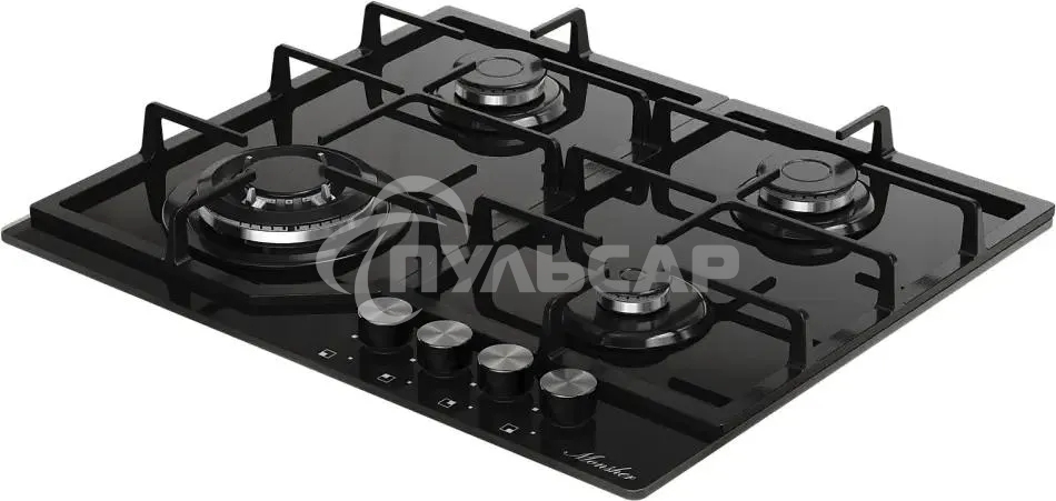Варочная поверхность MONSHER/ Варочная поверхность MONSHER, газ, High-Tech, 59 см, автоматический электроподжиг, газ-контроль, форсунки под сжиженый газ, SABAF конфорки, чугунные решетки, черный