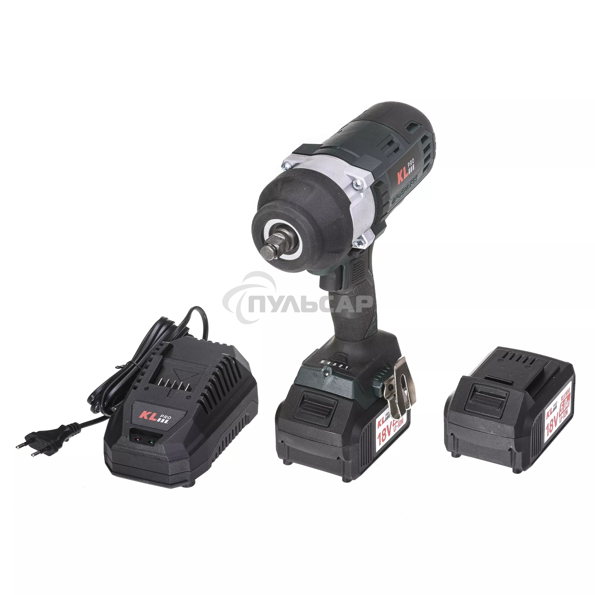 Профессиональный бесщеточный гайковерт аккумуляторный KLPRO KLSS18BHX-50 (18В, Li-ion-2шт, 5.0Ач, 800Нм, 2 скорости, подсветка,З/У,в кейсе)