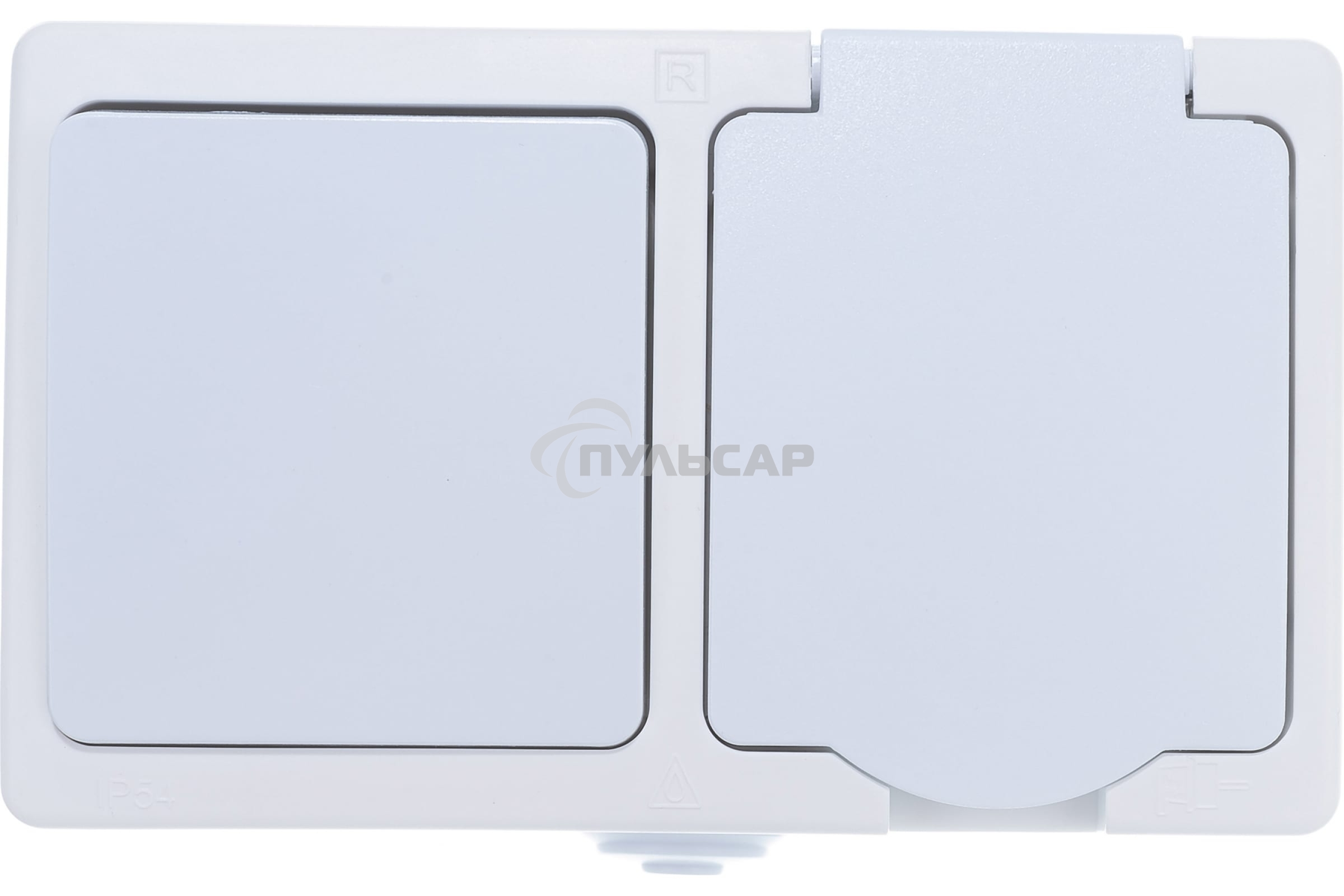 Блок ОП Аллегро 1-кл. вык. + роз. с заземл. защ. шторки с крыш. IP54 бел. UNIVersal 5562968