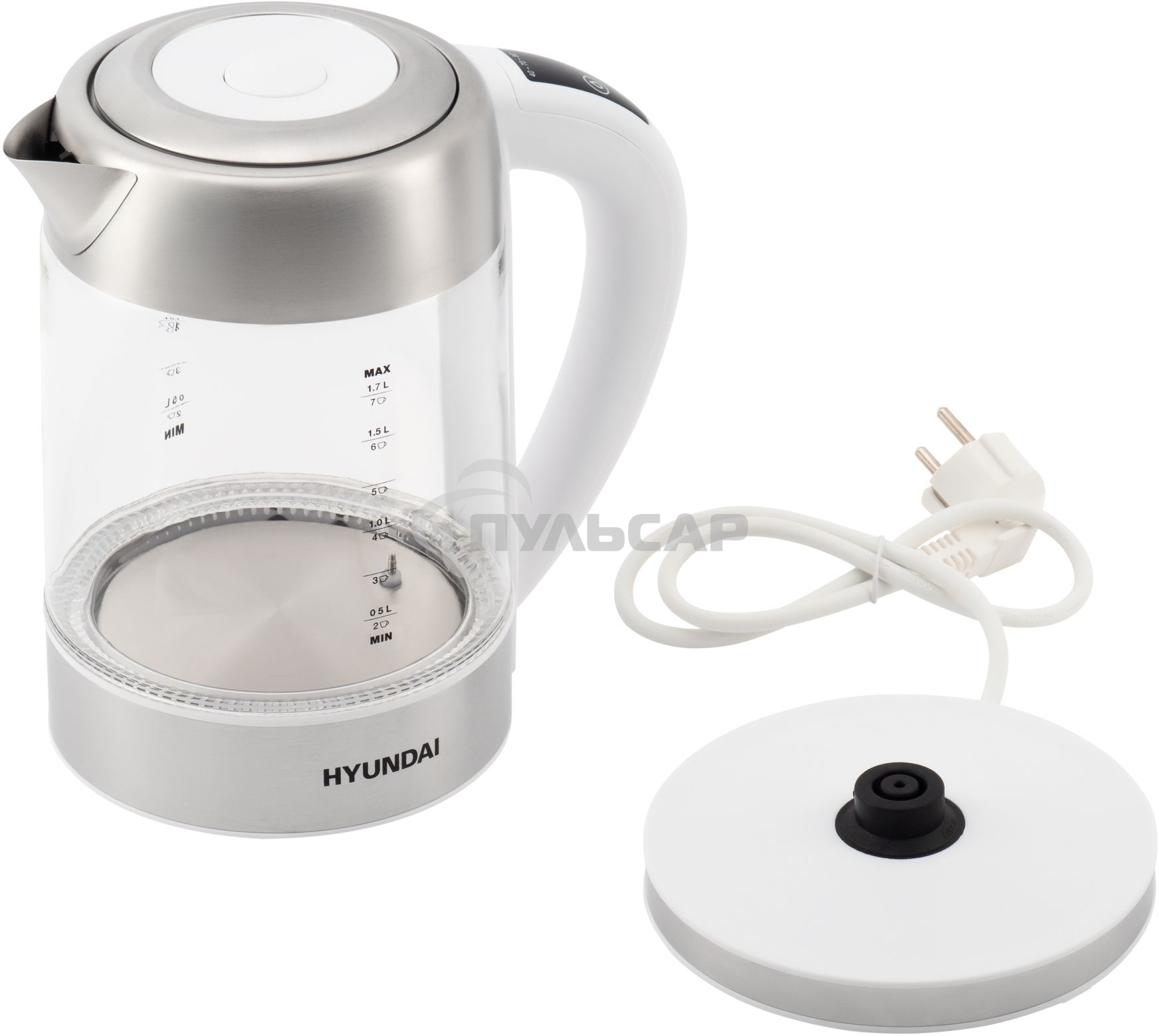 Чайник электрический Hyundai HYK-S5807 1.7л. 2200Вт белый/серебристый (корпус: стекло)