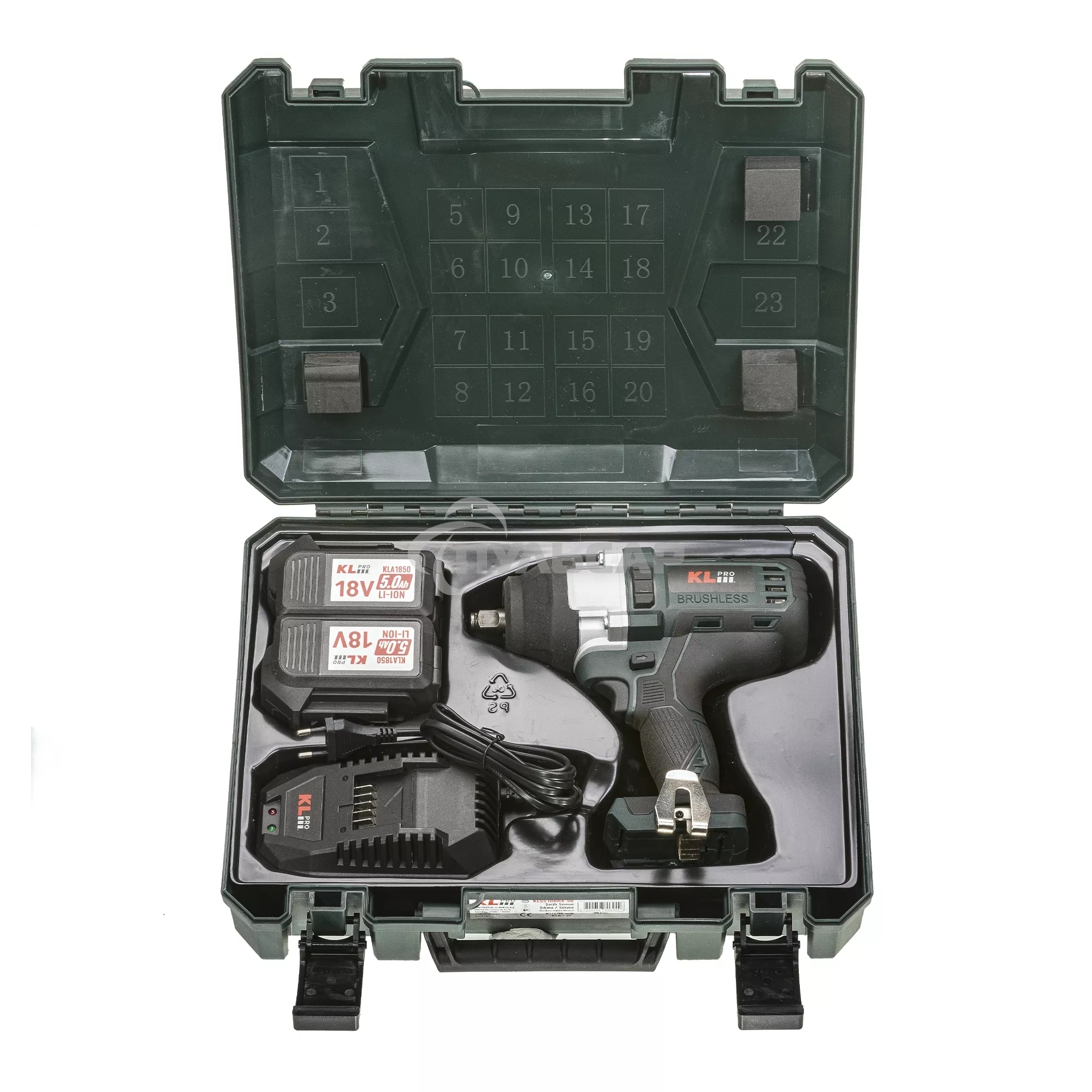 Профессиональный бесщеточный гайковерт аккумуляторный KLPRO KLSS18BHX-50 (18В, Li-ion-2шт, 5.0Ач, 800Нм, 2 скорости, подсветка,З/У,в кейсе)