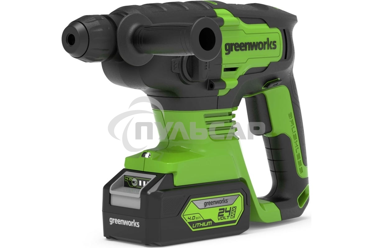 Перфоратор аккумуляторный бесщеточный GreenWorks GD24SDS2 2 ДЖ, 24V, c 1хАКБ 4 Ач и ЗУ в сумке (3803007UB)