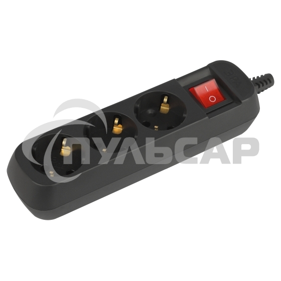 Колодка удлинителя ЭРА KX-3es-B 3 розетки с заземлением с выключателем черная