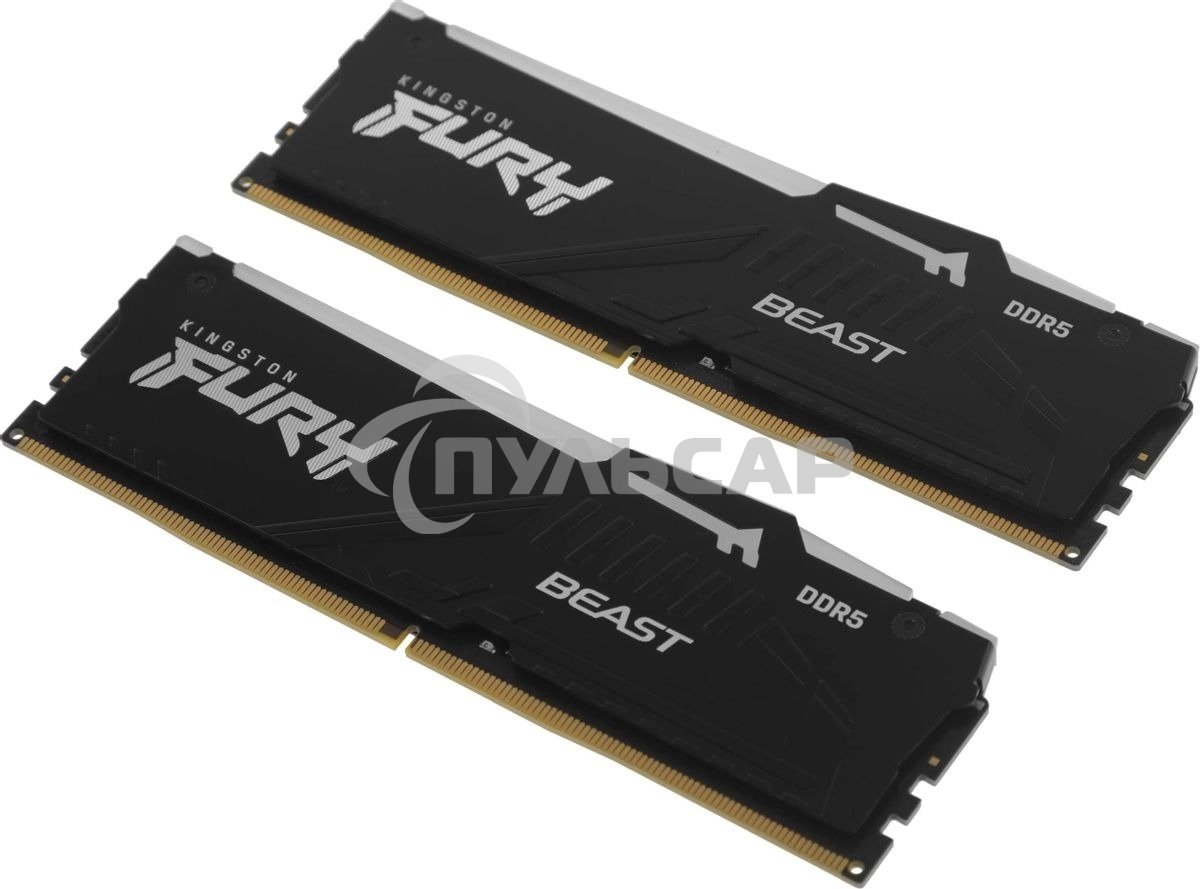 Оперативная память Kingston Fury Beast, DDR5, 32Gb (2x16Gb), 6400MHz, CL32, DIMM, радиатор, RGB, черный