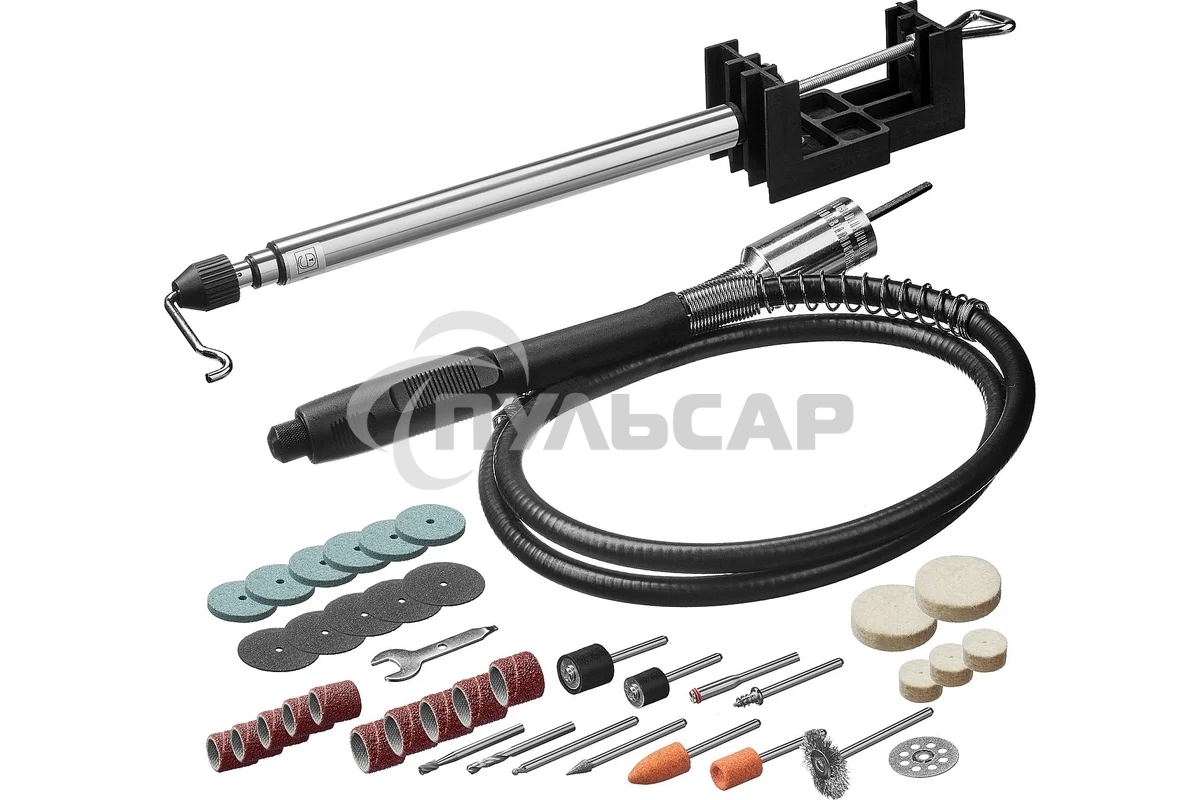 Гравер электрический, ЗУБР ЗГ-160 КН41, 220В, 160 Вт, 3.2 мм, 15000-35000 об/мин, набор насадок, цанг и державок, гибкий вал, штатив, 41 предмет, кейс